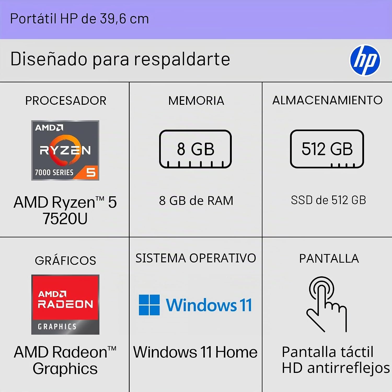 HP 15 Táctil · Ryzen 5 7520U imagen 2